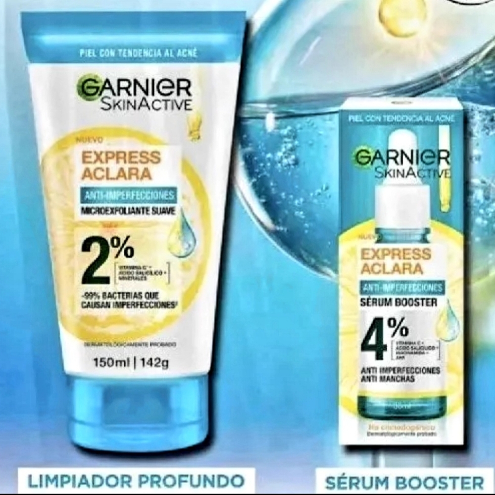 2 Pck GARNIER SKIN ACTIVE EXPRESS ACLARA VITAMINA C+ACIDO SALICILICO (Combo)